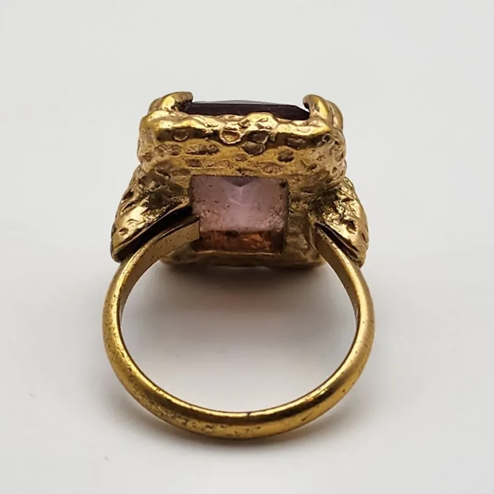 Vintage Sarah Coventry Gold Tone & Purple Glass Adjustable Ring